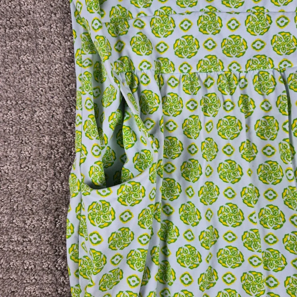 J McLaughlin Catalina Cloth Shift Dress Womens S Green Geometric Pockets